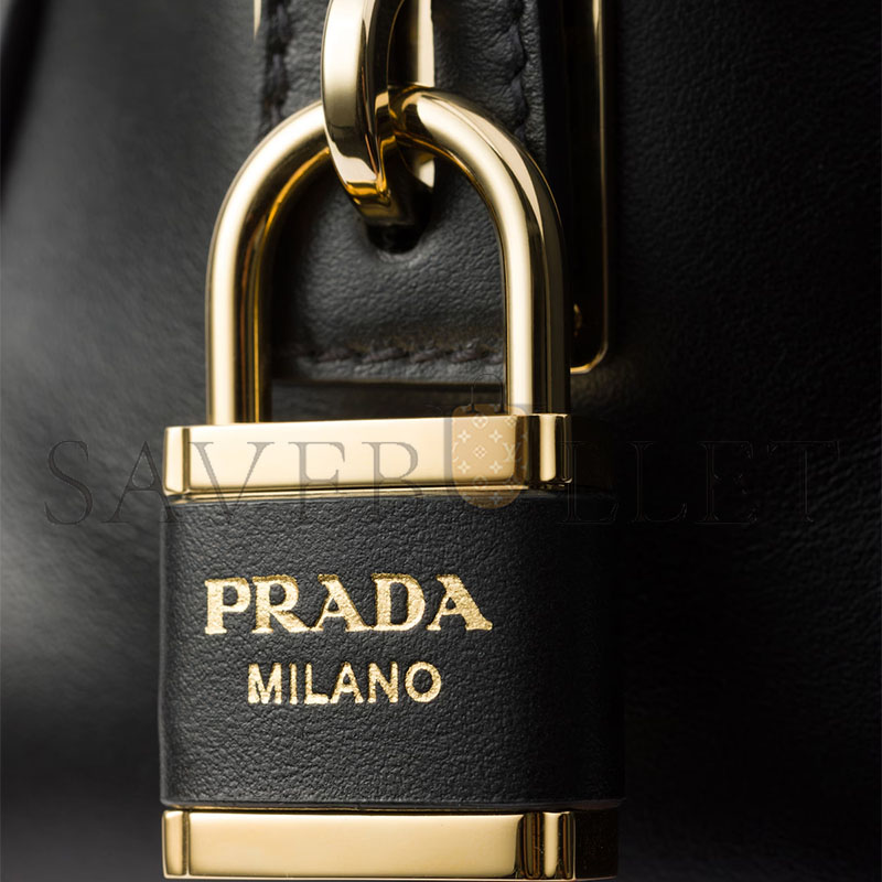 PRADA RE-NYLON AND LEATHER MEDIUM TOP-HANDLE BAG WITH PADLOCK 1BB132 (30*17.5*10cm)